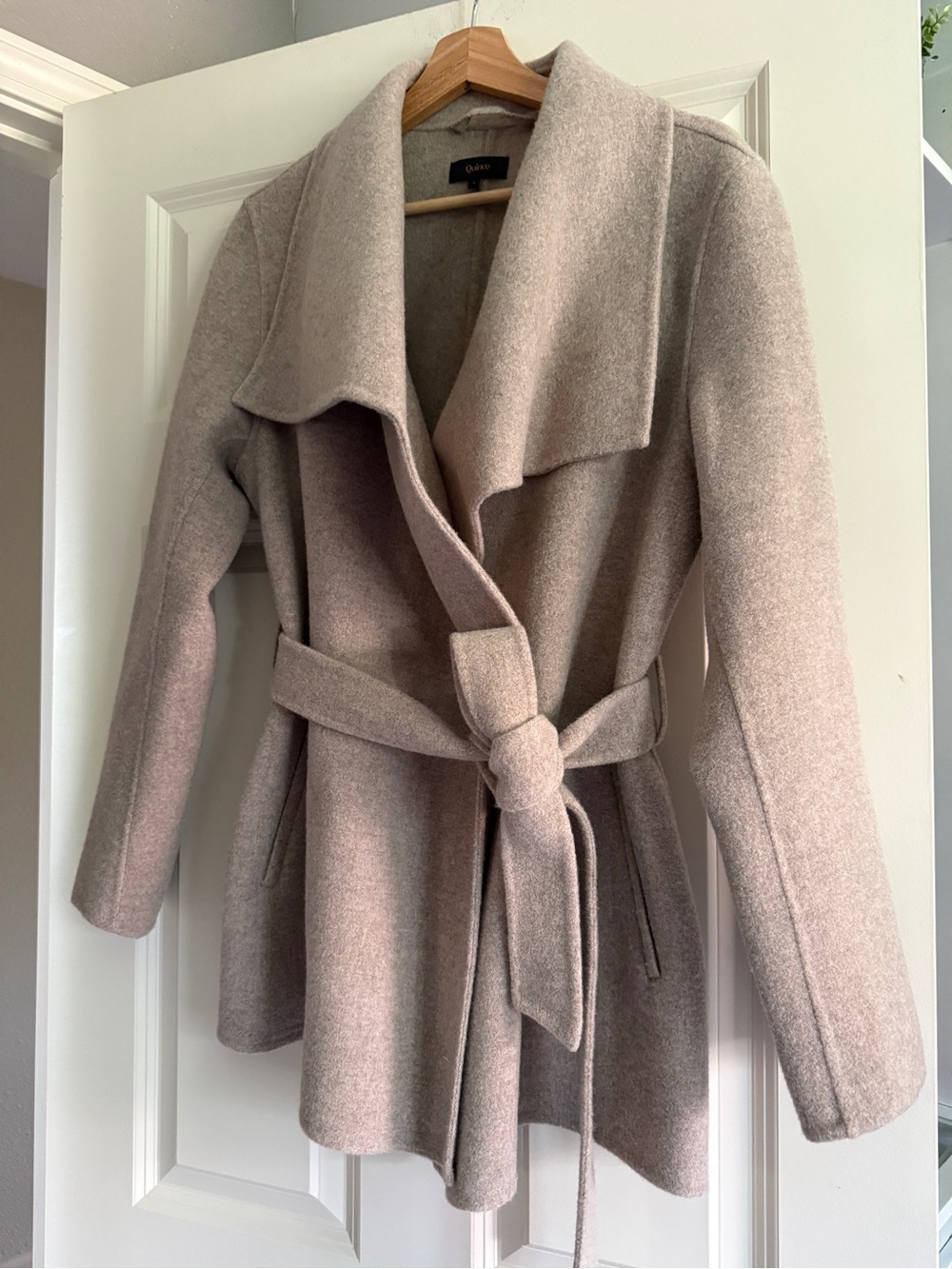 Quince Double-Faced Merino Wool draped collar short wrapped coat